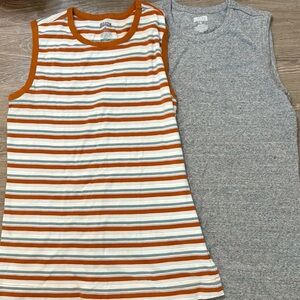 Duluth Trading Company Long Tail T Tank Top Lot of 2 Gray & Orange Stripes Sz M‌